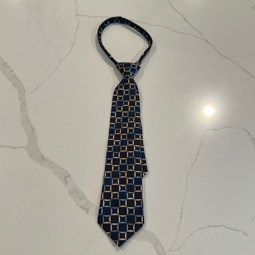 Toddler Boy black green crème blue Tie by Strasburg 100% silk